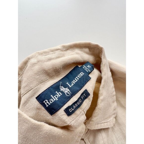 Men's RALPH LAUREN Beige Linen Classic Fit Short Sleeve Button Up Shirt, Size M - Picture 7 of 8